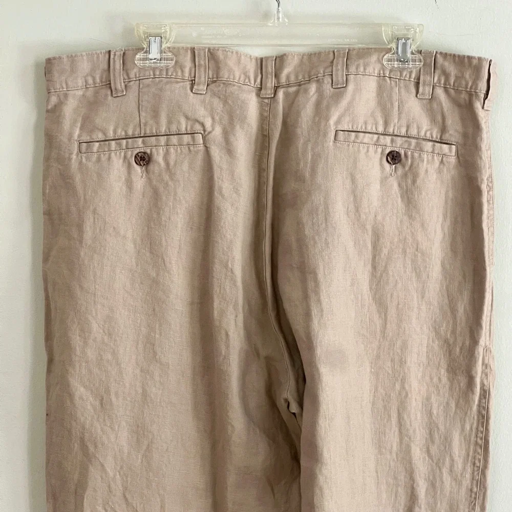 Jos. A. Bank Linen Pants Mens 38x30 Flat Front Straight Leg Khaki Summer Coastal